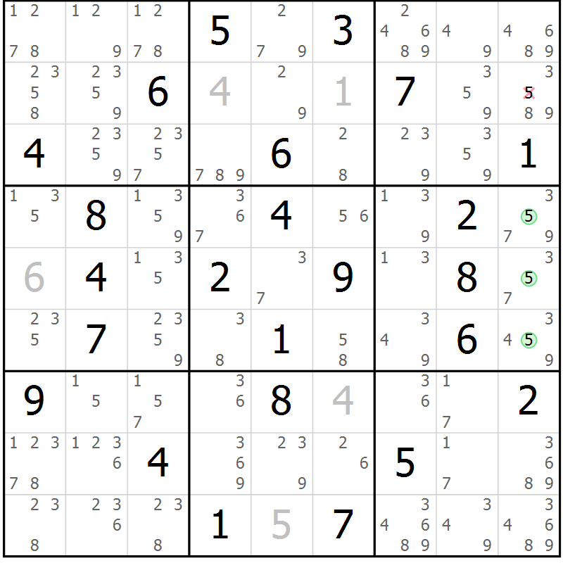Position des candidats pour la solution de la Gr 38 page 41 du magazine de sudoku Maestro n° 101