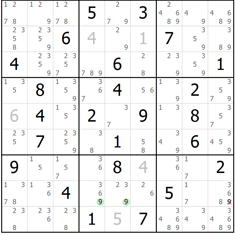 Position des candidats pour la solution de la Gr 38 page 41 du magazine de sudoku Maestro n° 101