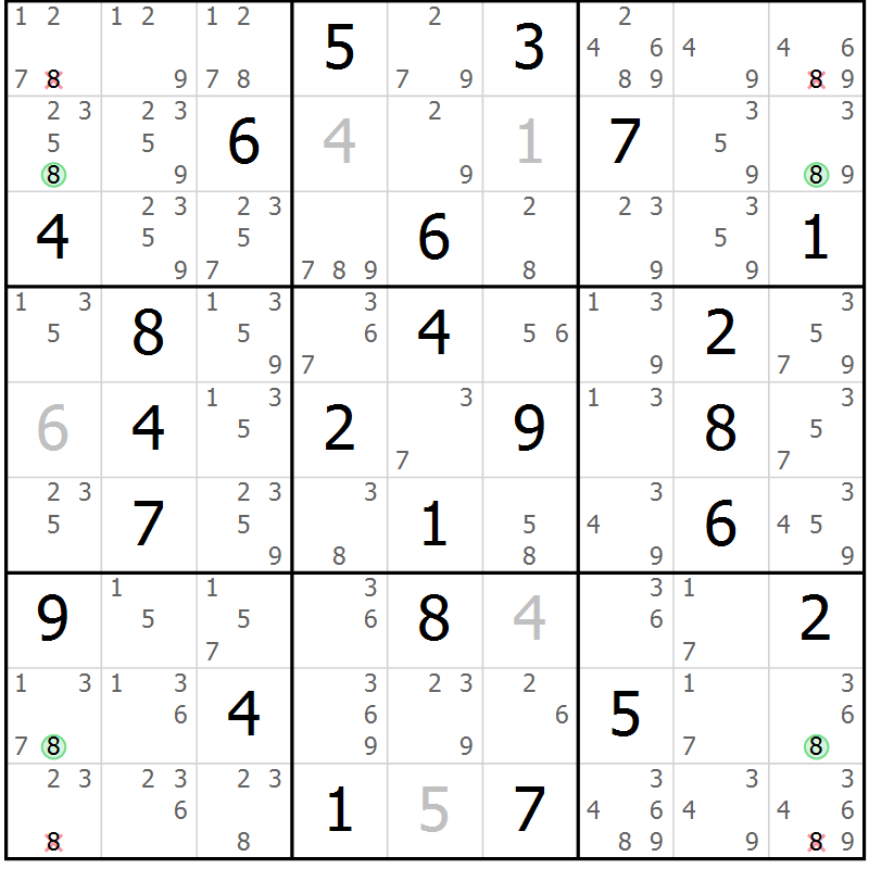 Position des candidats pour la solution de la Gr 38 page 41 du magazine de sudoku Maestro n° 101