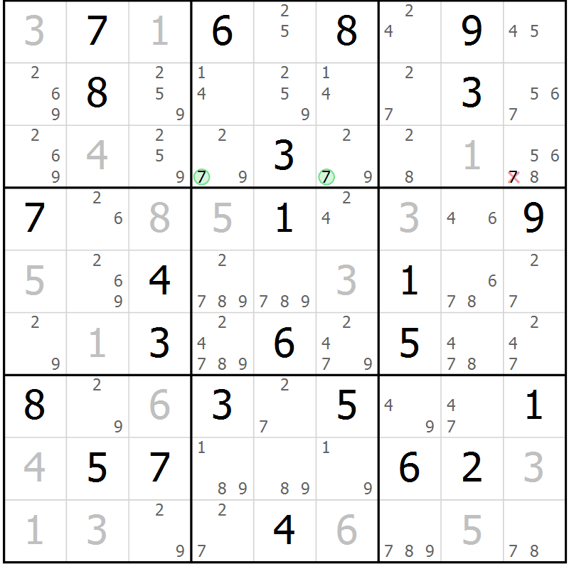 Position des candidats pour la solution de la Gr 39 page 42 du magazine de sudoku Maestro n° 101
