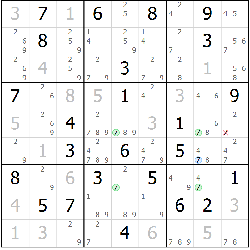 Position des candidats pour la solution de la Gr 39 page 42 du magazine de sudoku Maestro n° 101