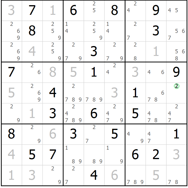 Position des candidats pour la solution de la Gr 39 page 42 du magazine de sudoku Maestro n° 101