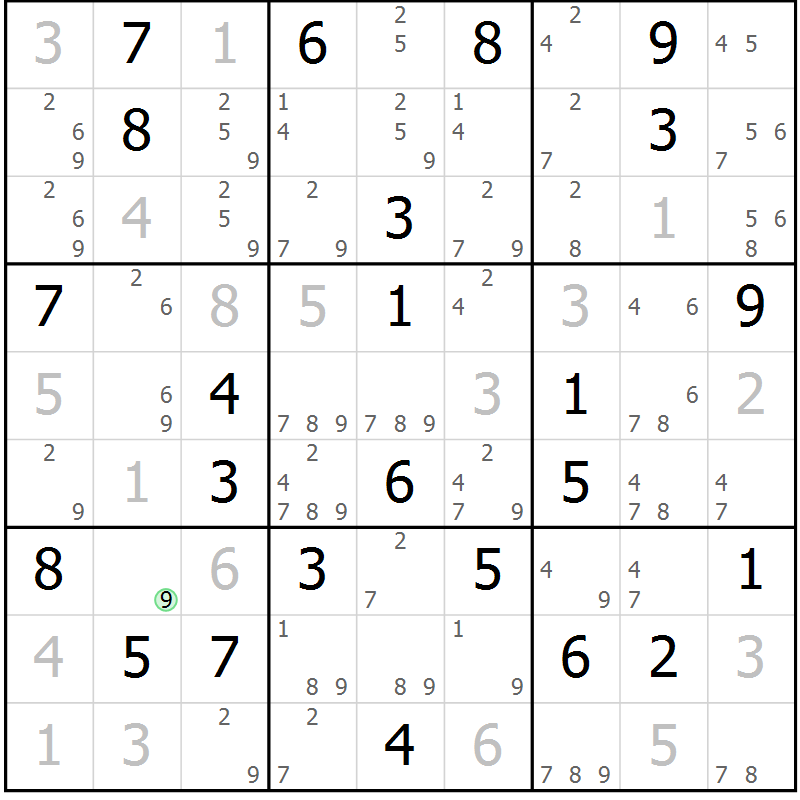 Position des candidats pour la solution de la Gr 39 page 42 du magazine de sudoku Maestro n° 101