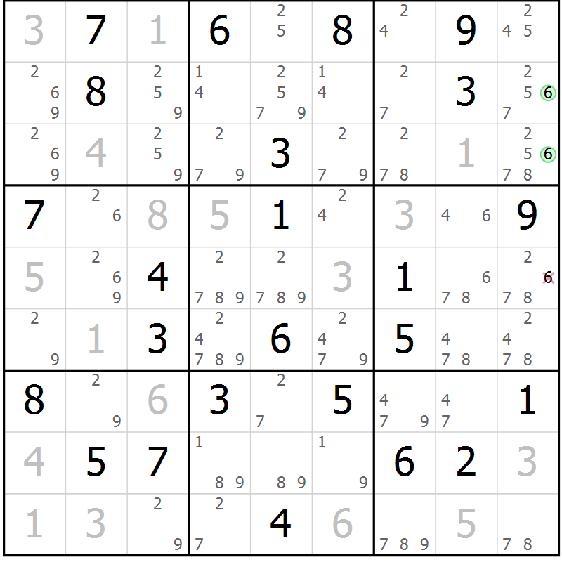 Position des candidats pour la solution de la Gr 39 page 42 du magazine de sudoku Maestro n° 101