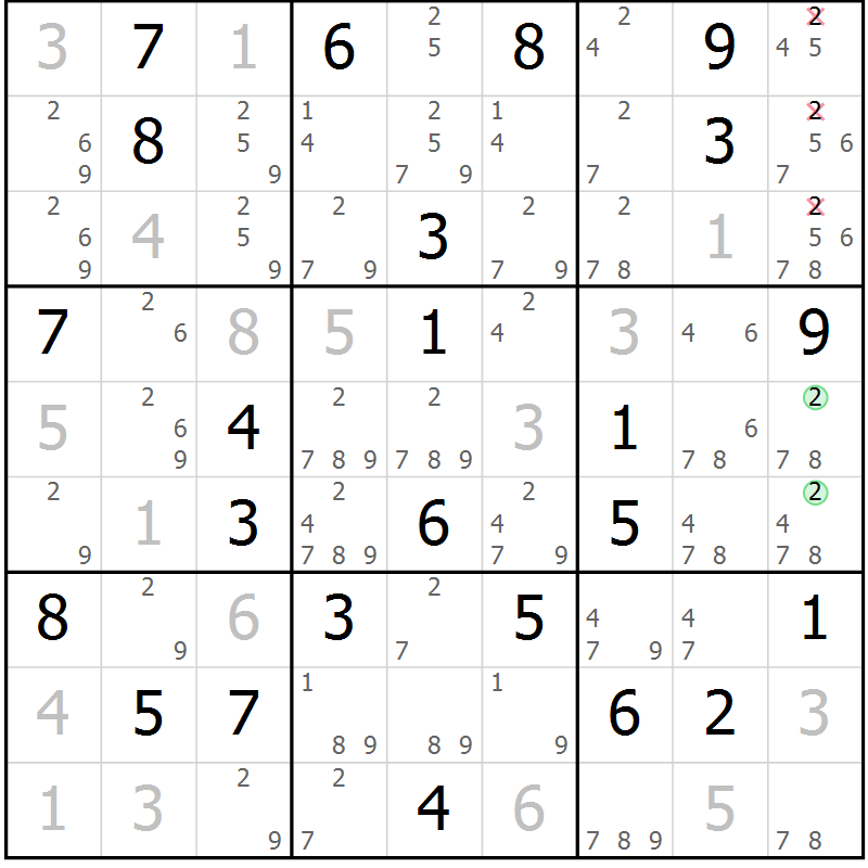 Position des candidats pour la solution de la Gr 39 page 42 du magazine de sudoku Maestro n° 101