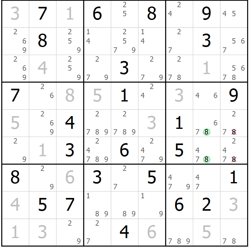 Position des candidats pour la solution de la Gr 39 page 42 du magazine de sudoku Maestro n° 101