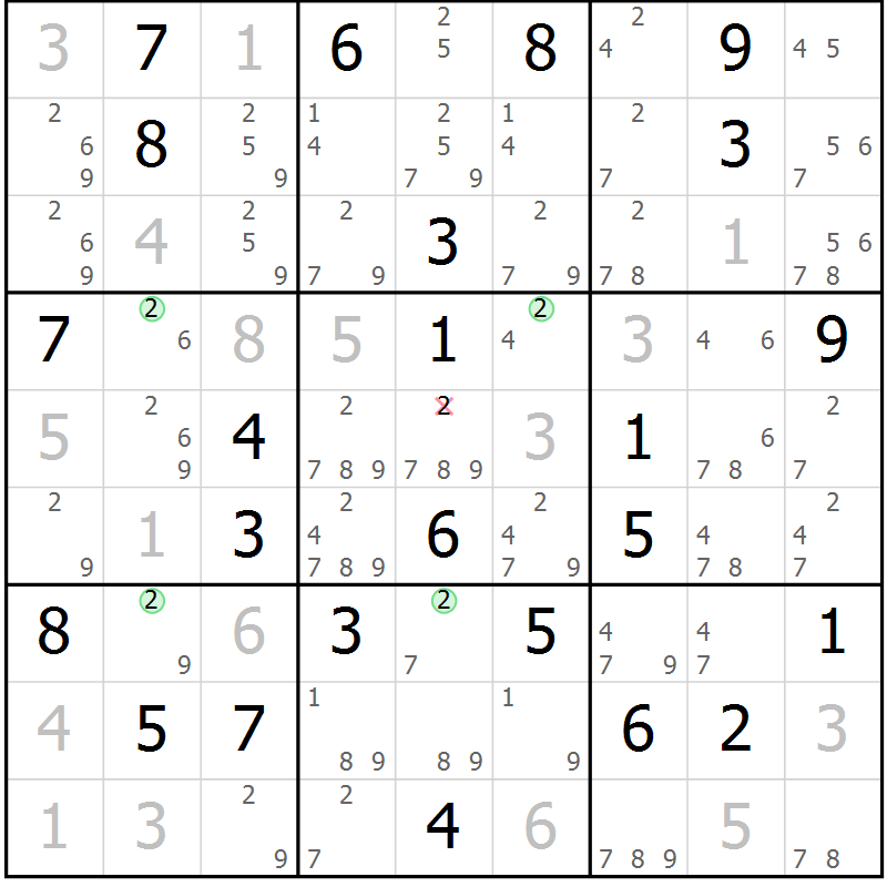 Position des candidats pour la solution de la Gr 39 page 42 du magazine de sudoku Maestro n° 101