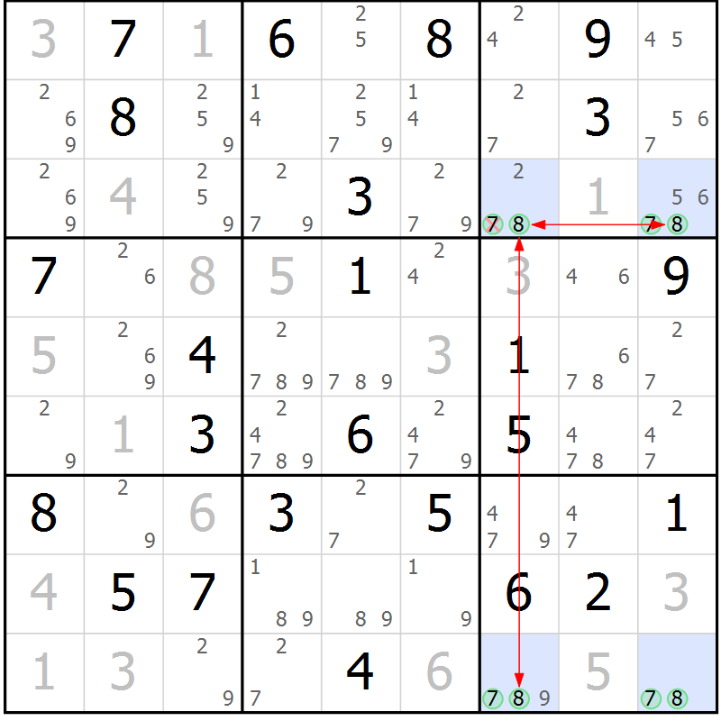 Position des candidats pour la solution de la Gr 39 page 42 du magazine de sudoku Maestro n° 101
