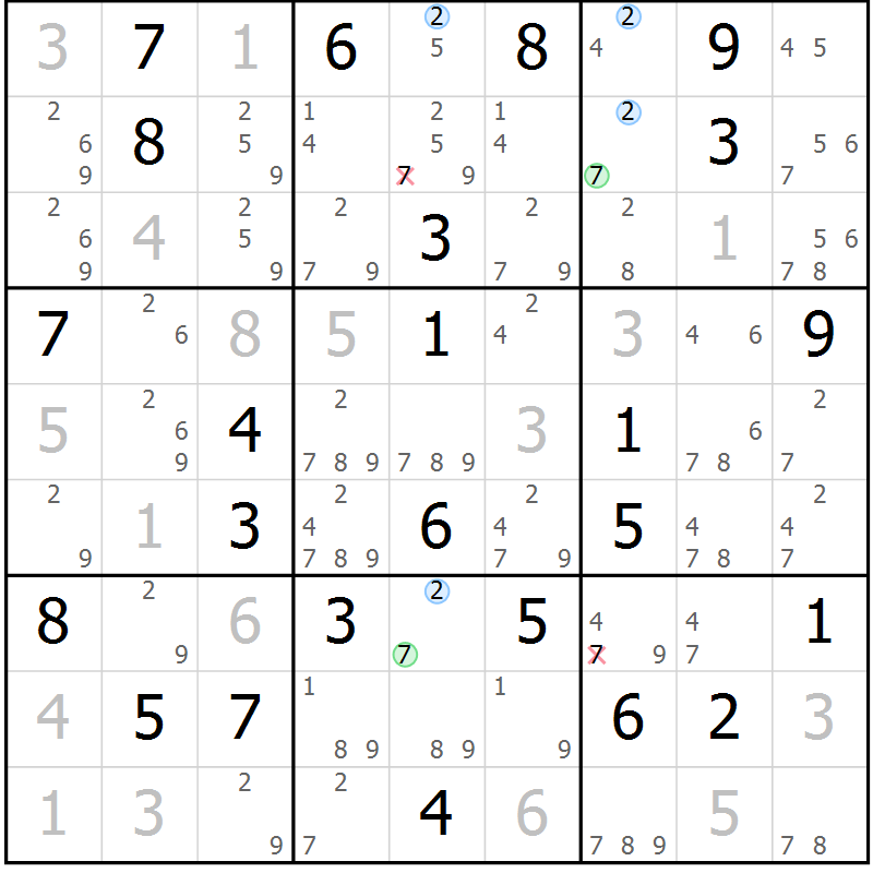 Position des candidats pour la solution de la Gr 39 page 42 du magazine de sudoku Maestro n° 101