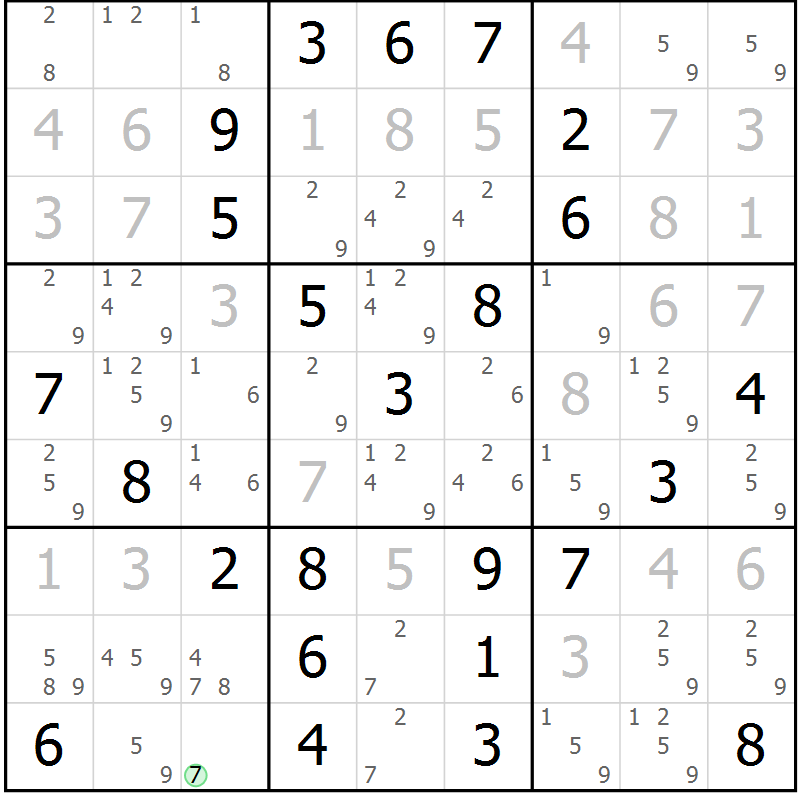 Position des candidats pour la solution de la Gr 4 page 7 du magazine de sudoku Maestro n° 101