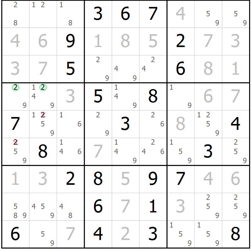 Position des candidats pour la solution de la Gr 4 page 7 du magazine de sudoku Maestro n° 101