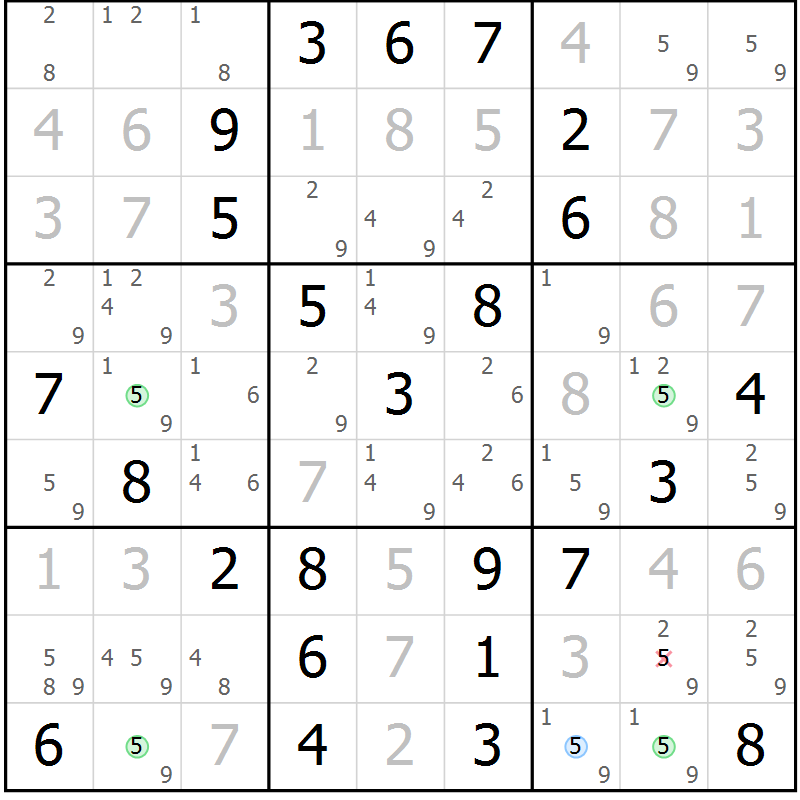 Position des candidats pour la solution de la Gr 4 page 7 du magazine de sudoku Maestro n° 101