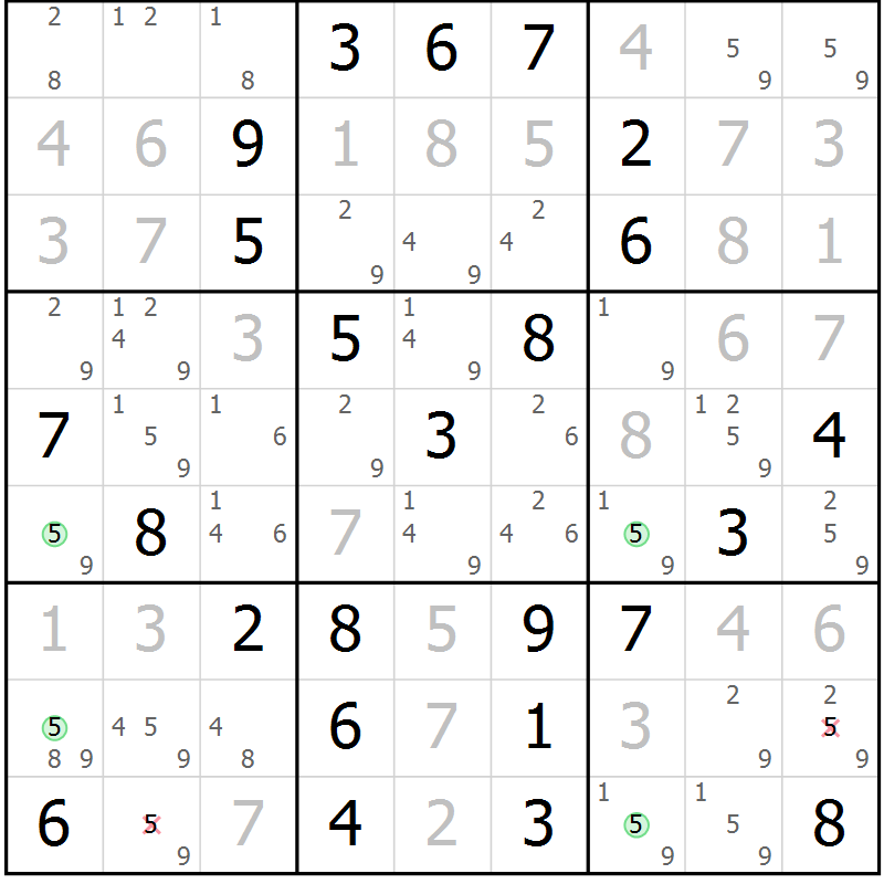 Position des candidats pour la solution de la Gr 4 page 7 du magazine de sudoku Maestro n° 101