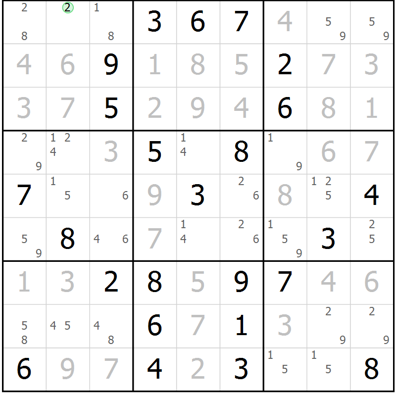 Position des candidats pour la solution de la Gr 4 page 7 du magazine de sudoku Maestro n° 101