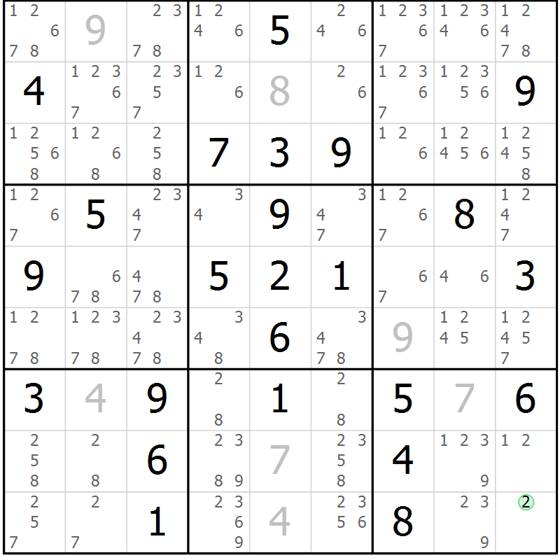 Position des candidats pour la solution de la Gr 40 page 43 du magazine de sudoku Maestro n° 101