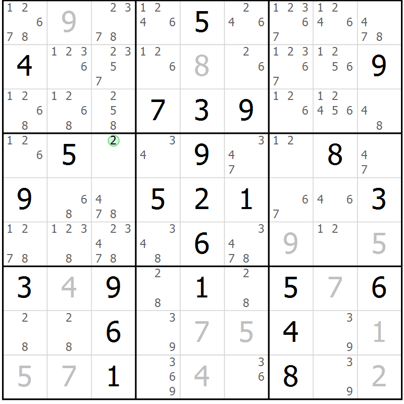 Position des candidats pour la solution de la Gr 40 page 43 du magazine de sudoku Maestro n° 101