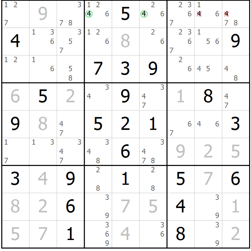 Position des candidats pour la solution de la Gr 40 page 43 du magazine de sudoku Maestro n° 101