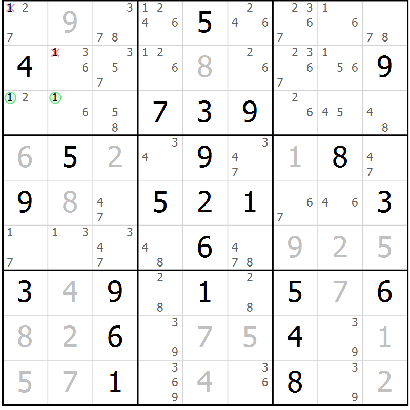 Position des candidats pour la solution de la Gr 40 page 43 du magazine de sudoku Maestro n° 101