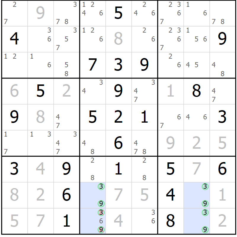 Position des candidats pour la solution de la Gr 40 page 43 du magazine de sudoku Maestro n° 101