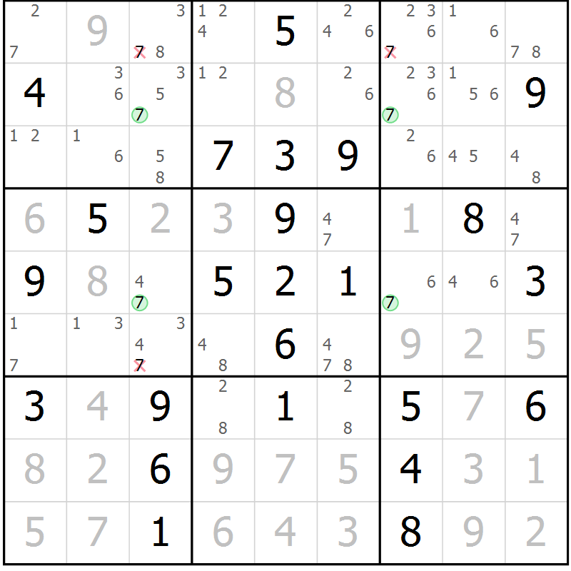 Position des candidats pour la solution de la Gr 40 page 43 du magazine de sudoku Maestro n° 101