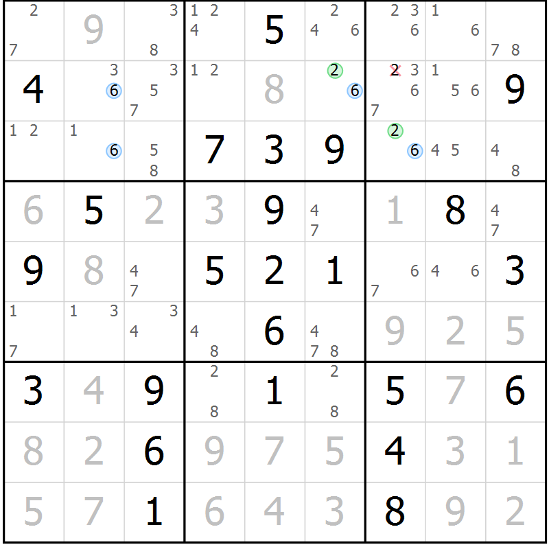 Position des candidats pour la solution de la Gr 40 page 43 du magazine de sudoku Maestro n° 101