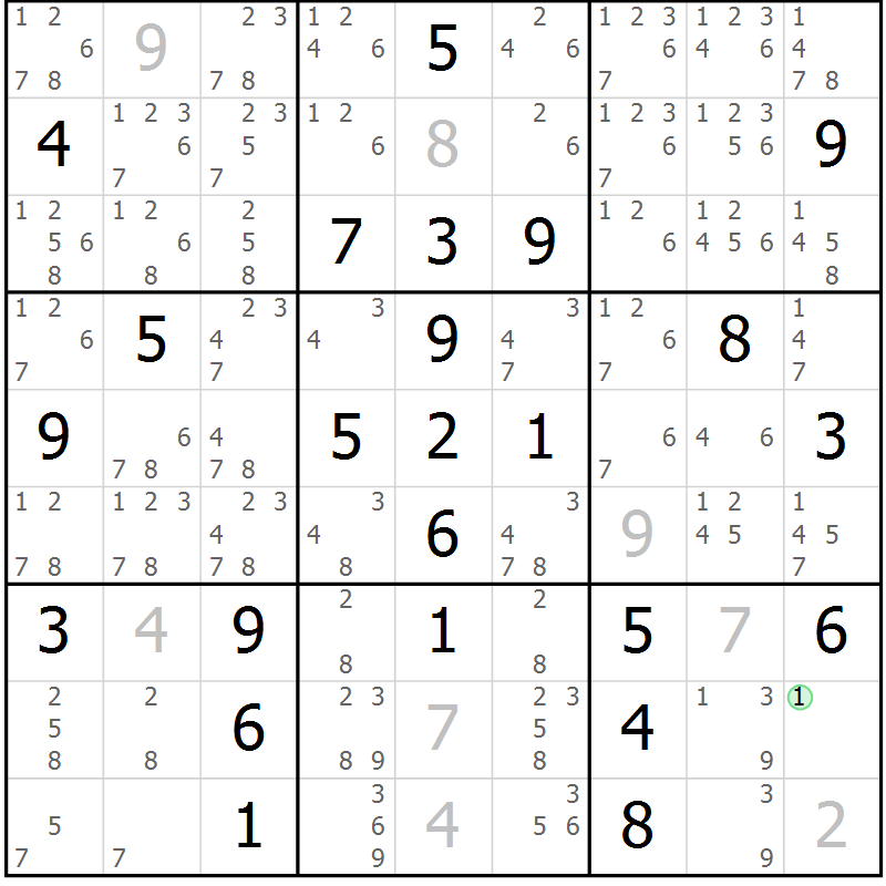 Position des candidats pour la solution de la Gr 40 page 43 du magazine de sudoku Maestro n° 101