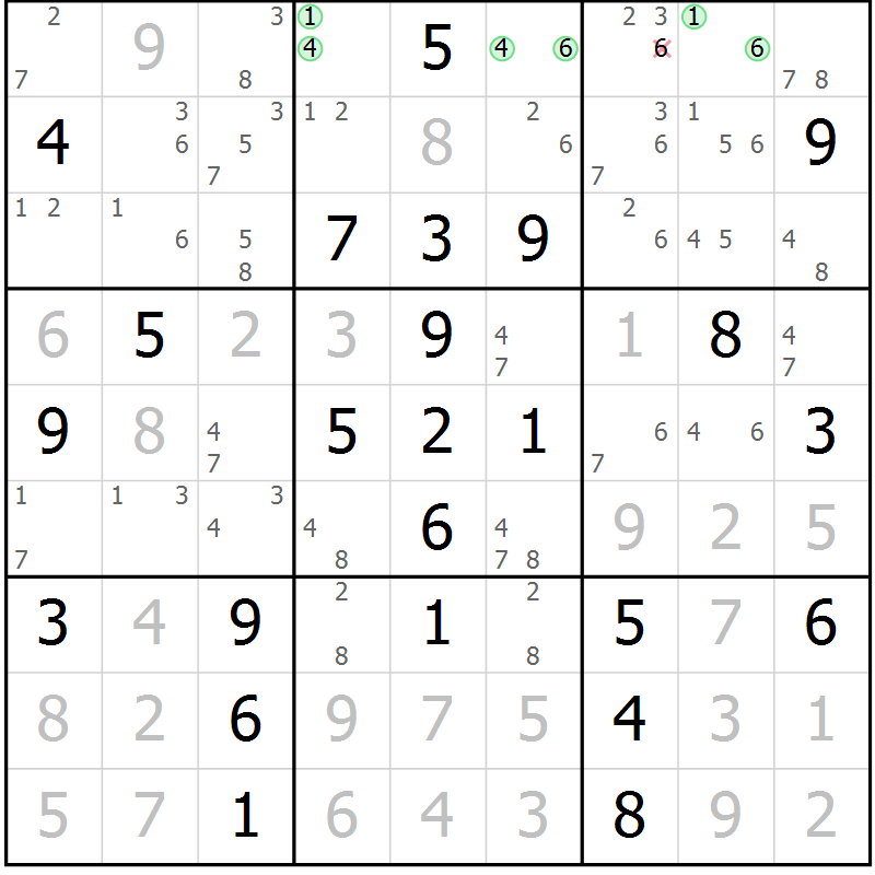Position des candidats pour la solution de la Gr 40 page 43 du magazine de sudoku Maestro n° 101