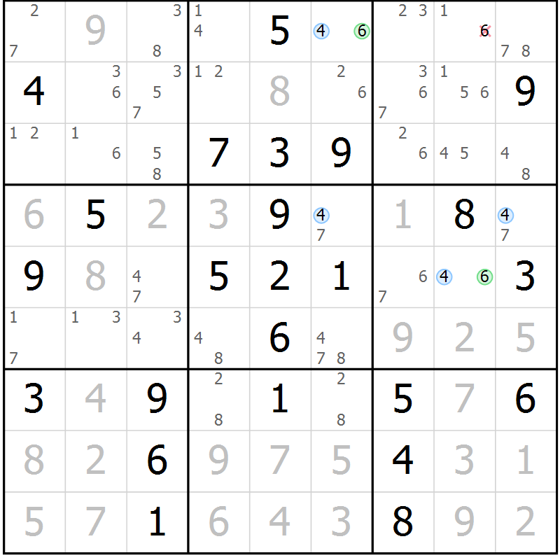 Position des candidats pour la solution de la Gr 40 page 43 du magazine de sudoku Maestro n° 101