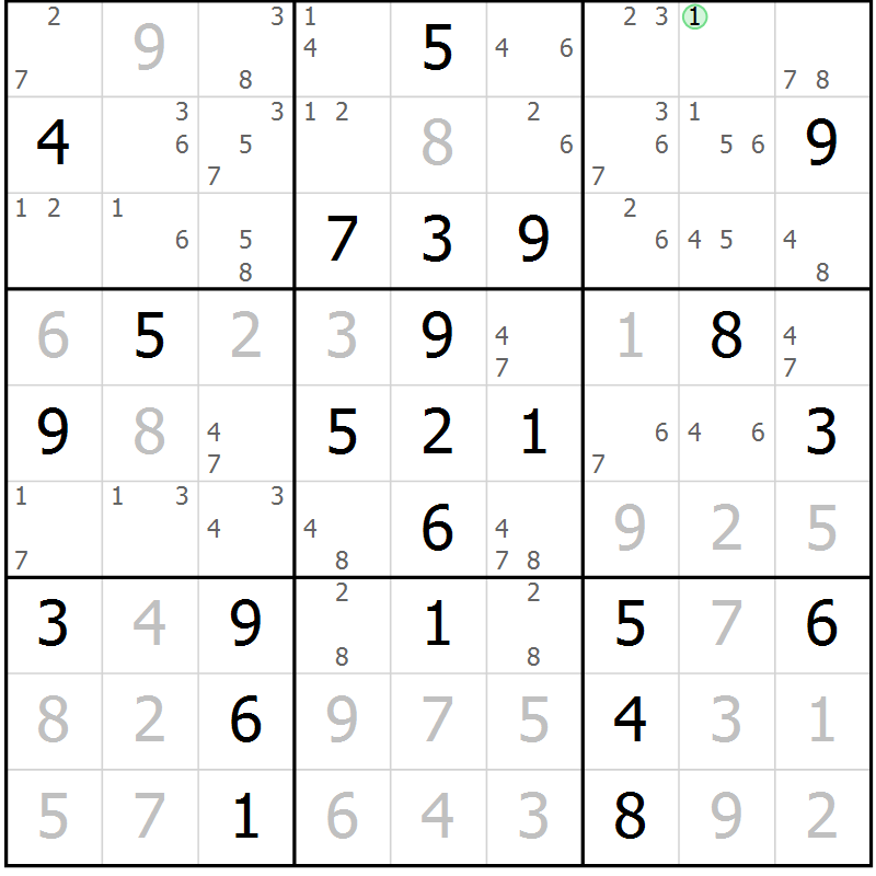 Position des candidats pour la solution de la Gr 40 page 43 du magazine de sudoku Maestro n° 101