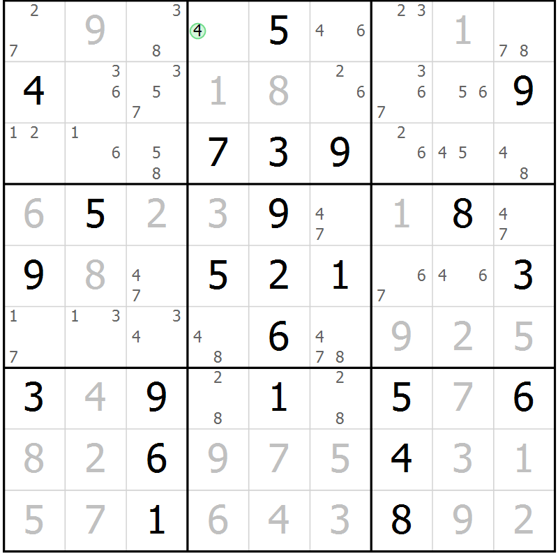 Position des candidats pour la solution de la Gr 40 page 43 du magazine de sudoku Maestro n° 101