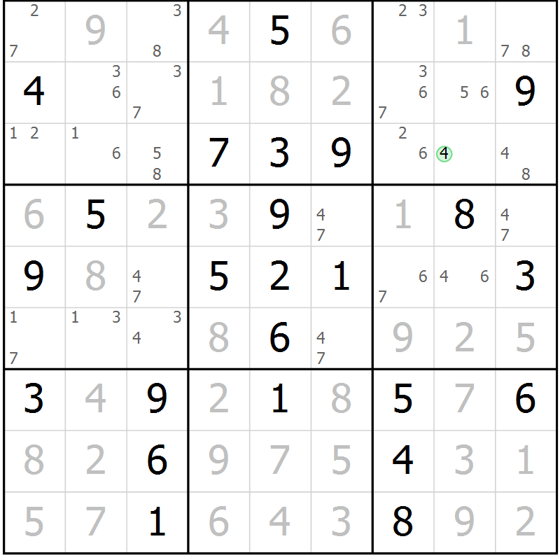 Position des candidats pour la solution de la Gr 40 page 43 du magazine de sudoku Maestro n° 101