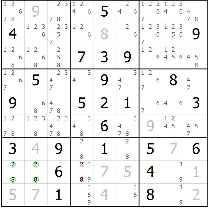 Position des candidats pour la solution de la Gr 40 page 43 du magazine de sudoku Maestro n° 101