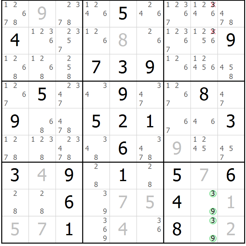 Position des candidats pour la solution de la Gr 40 page 43 du magazine de sudoku Maestro n° 101