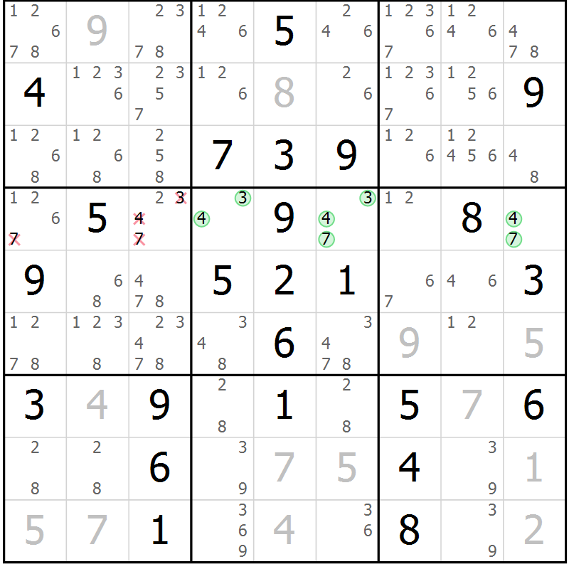 Position des candidats pour la solution de la Gr 40 page 43 du magazine de sudoku Maestro n° 101