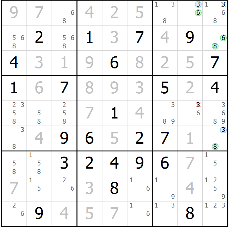 Position des candidats pour la solution de la Gr 41 page 44 du magazine de sudoku Maestro n° 101
