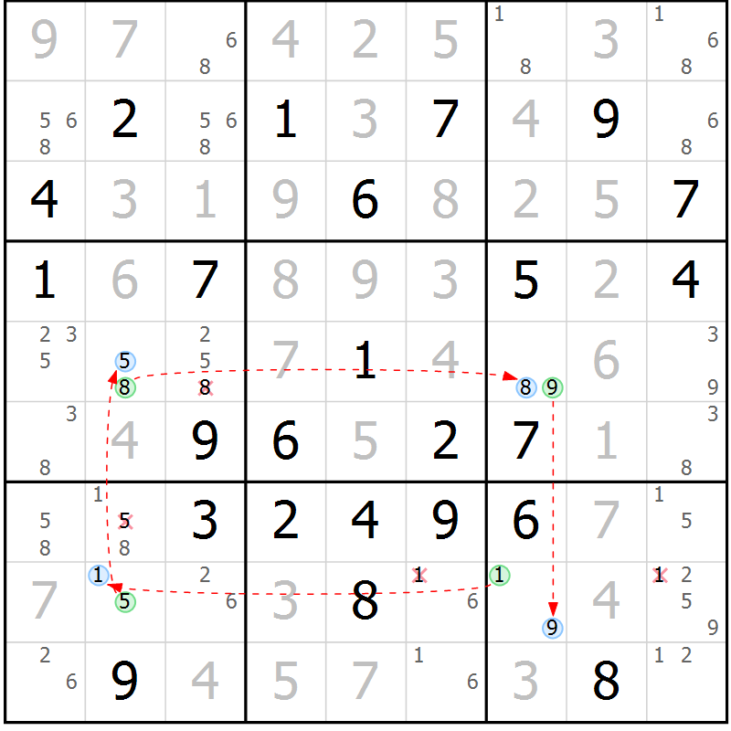 Position des candidats pour la solution de la Gr 41 page 44 du magazine de sudoku Maestro n° 101