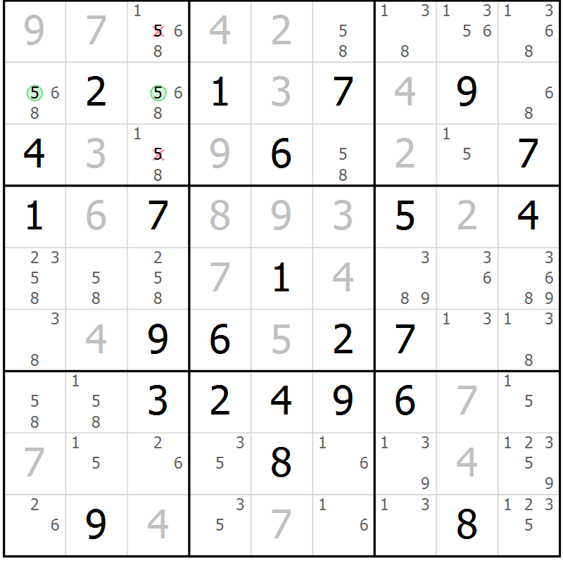 Position des candidats pour la solution de la Gr 41 page 44 du magazine de sudoku Maestro n° 101