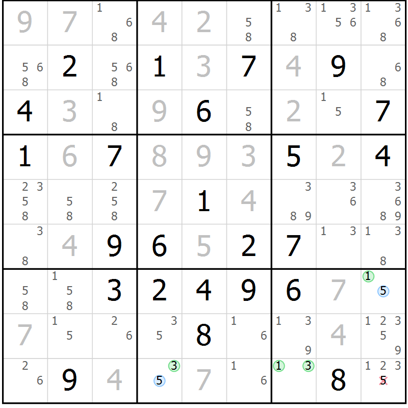 Position des candidats pour la solution de la Gr 41 page 44 du magazine de sudoku Maestro n° 101
