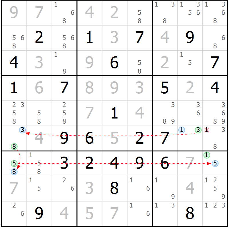 Position des candidats pour la solution de la Gr 41 page 44 du magazine de sudoku Maestro n° 101
