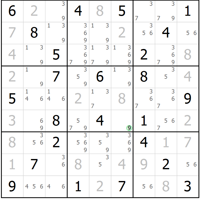 Position des candidats pour la solution de la Gr 42 page 45 du magazine de sudoku Maestro n° 101