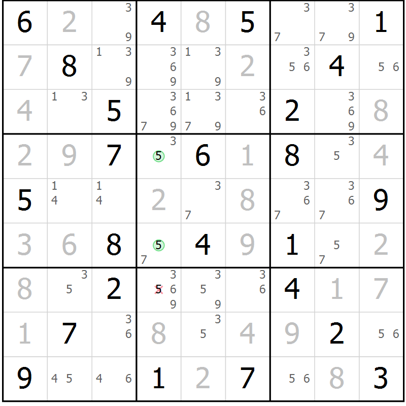 Position des candidats pour la solution de la Gr 42 page 45 du magazine de sudoku Maestro n° 101