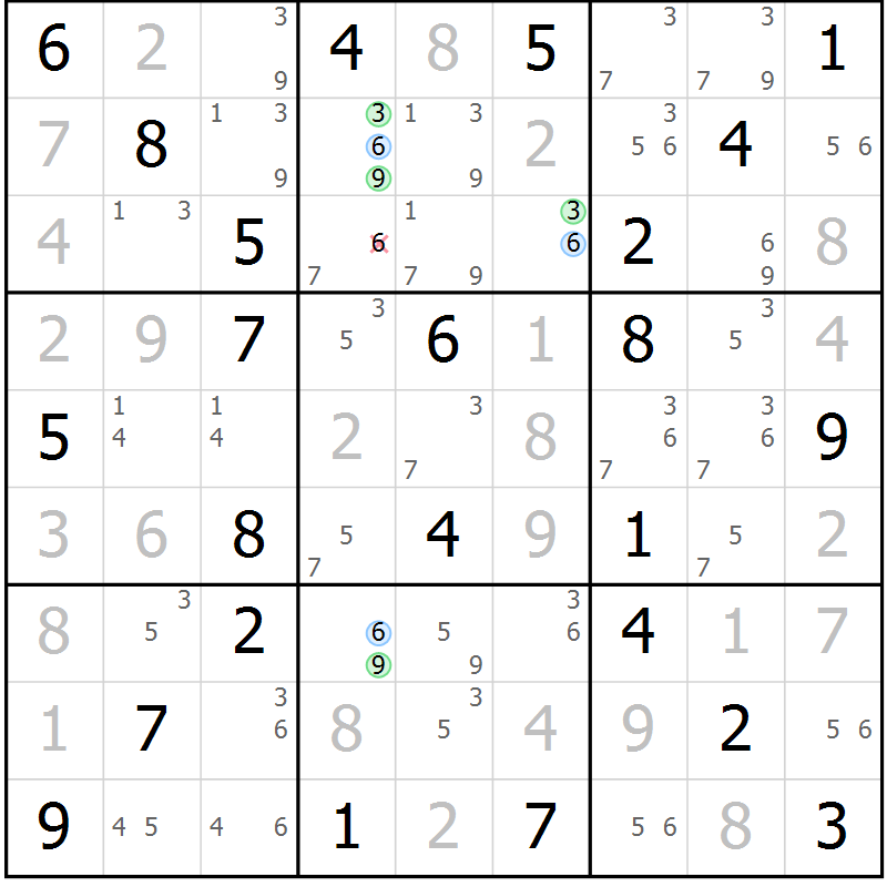 Position des candidats pour la solution de la Gr 42 page 45 du magazine de sudoku Maestro n° 101