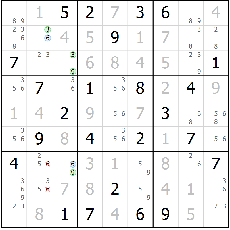 Position des candidats pour la solution de la Gr 43 page 46 du magazine de sudoku Maestro n° 101