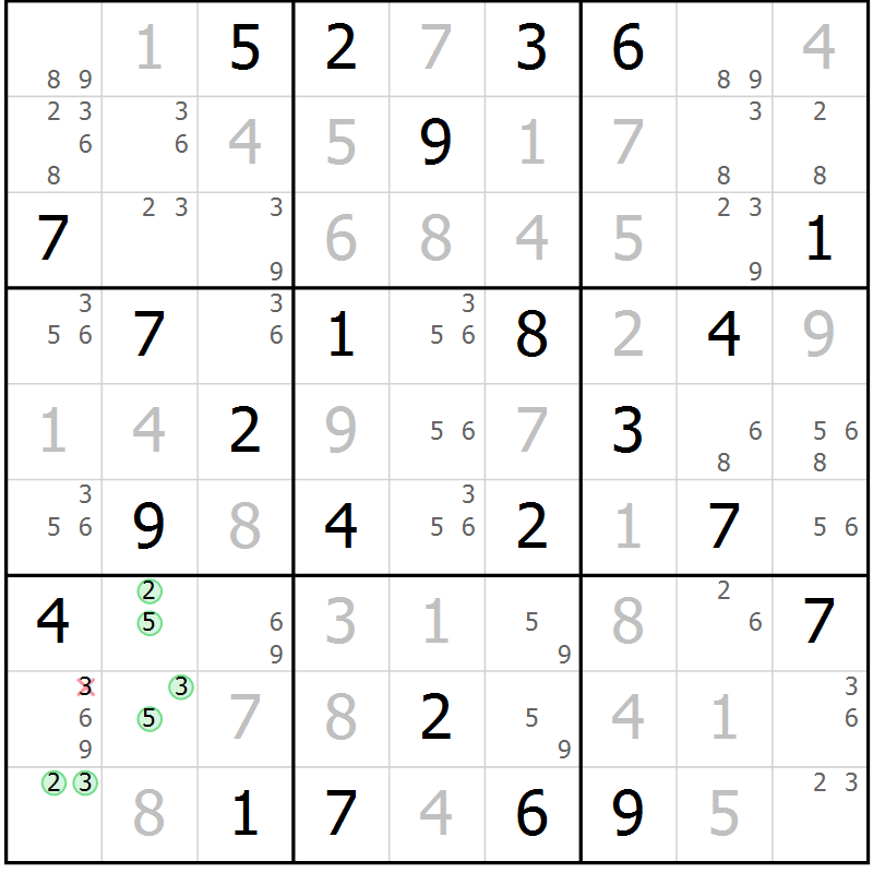 Position des candidats pour la solution de la Gr 43 page 46 du magazine de sudoku Maestro n° 101