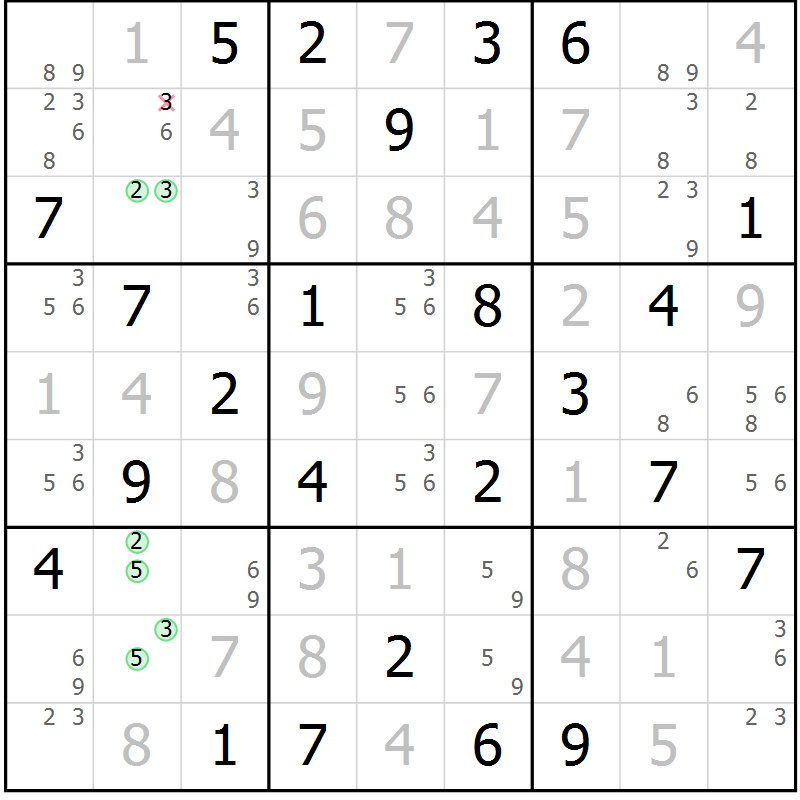 Position des candidats pour la solution de la Gr 43 page 46 du magazine de sudoku Maestro n° 101