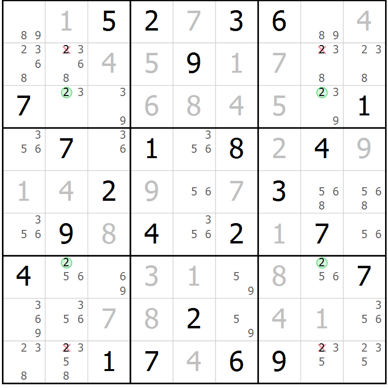 Position des candidats pour la solution de la Gr 43 page 46 du magazine de sudoku Maestro n° 101