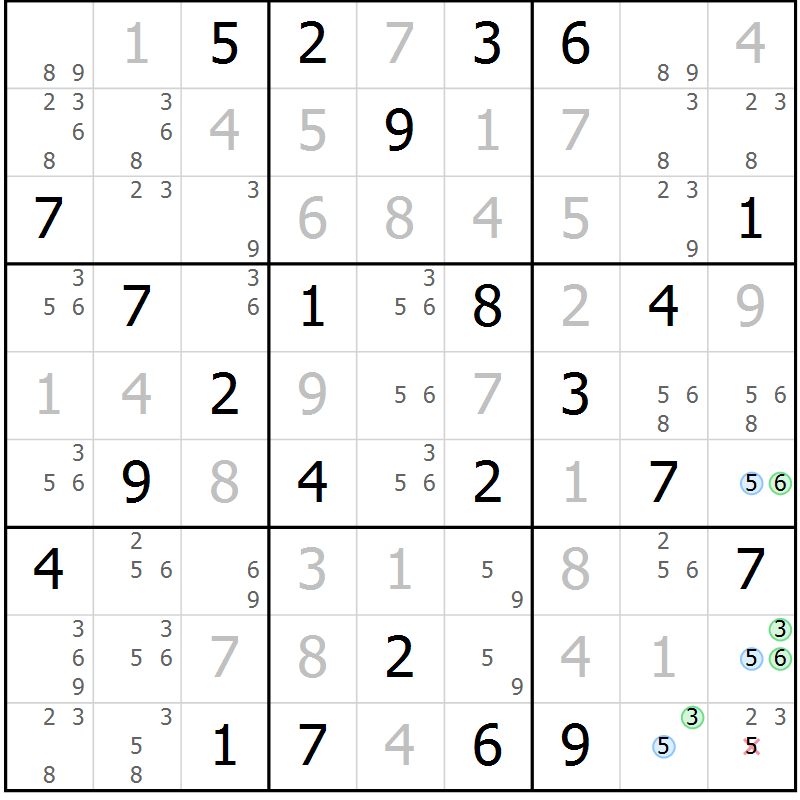 Position des candidats pour la solution de la Gr 43 page 46 du magazine de sudoku Maestro n° 101