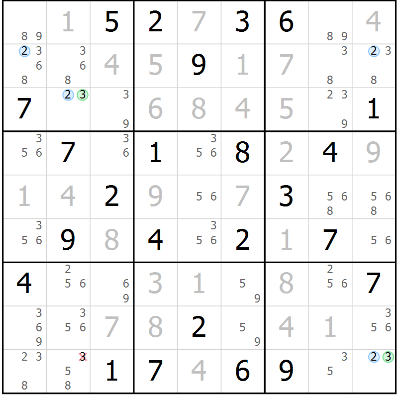 Position des candidats pour la solution de la Gr 43 page 46 du magazine de sudoku Maestro n° 101