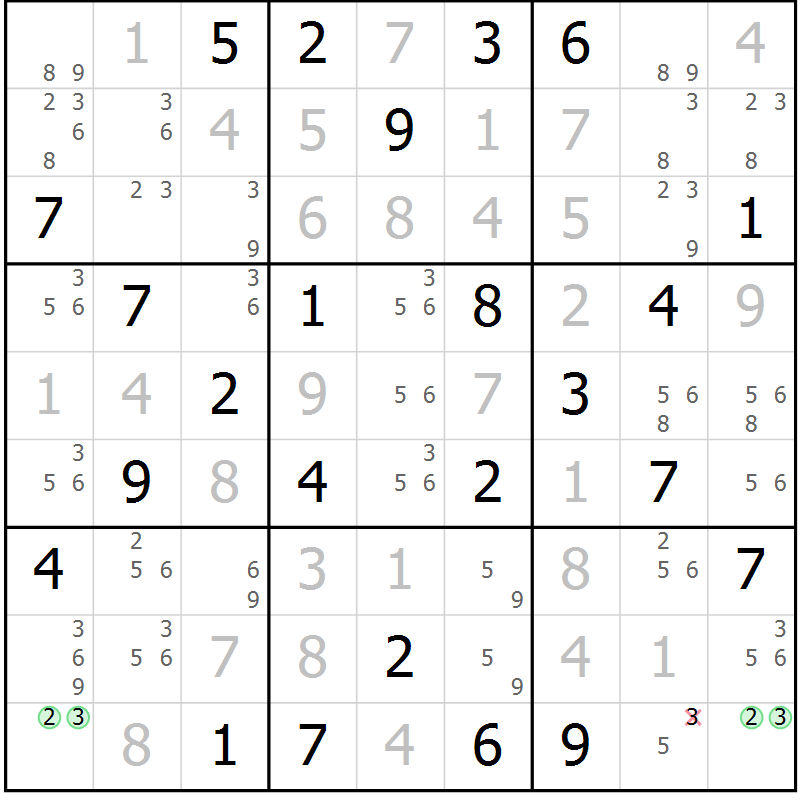 Position des candidats pour la solution de la Gr 43 page 46 du magazine de sudoku Maestro n° 101