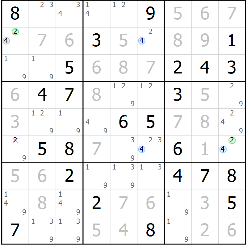 Position des candidats pour la solution de la Gr 44 page 47 du magazine de sudoku Maestro n° 101